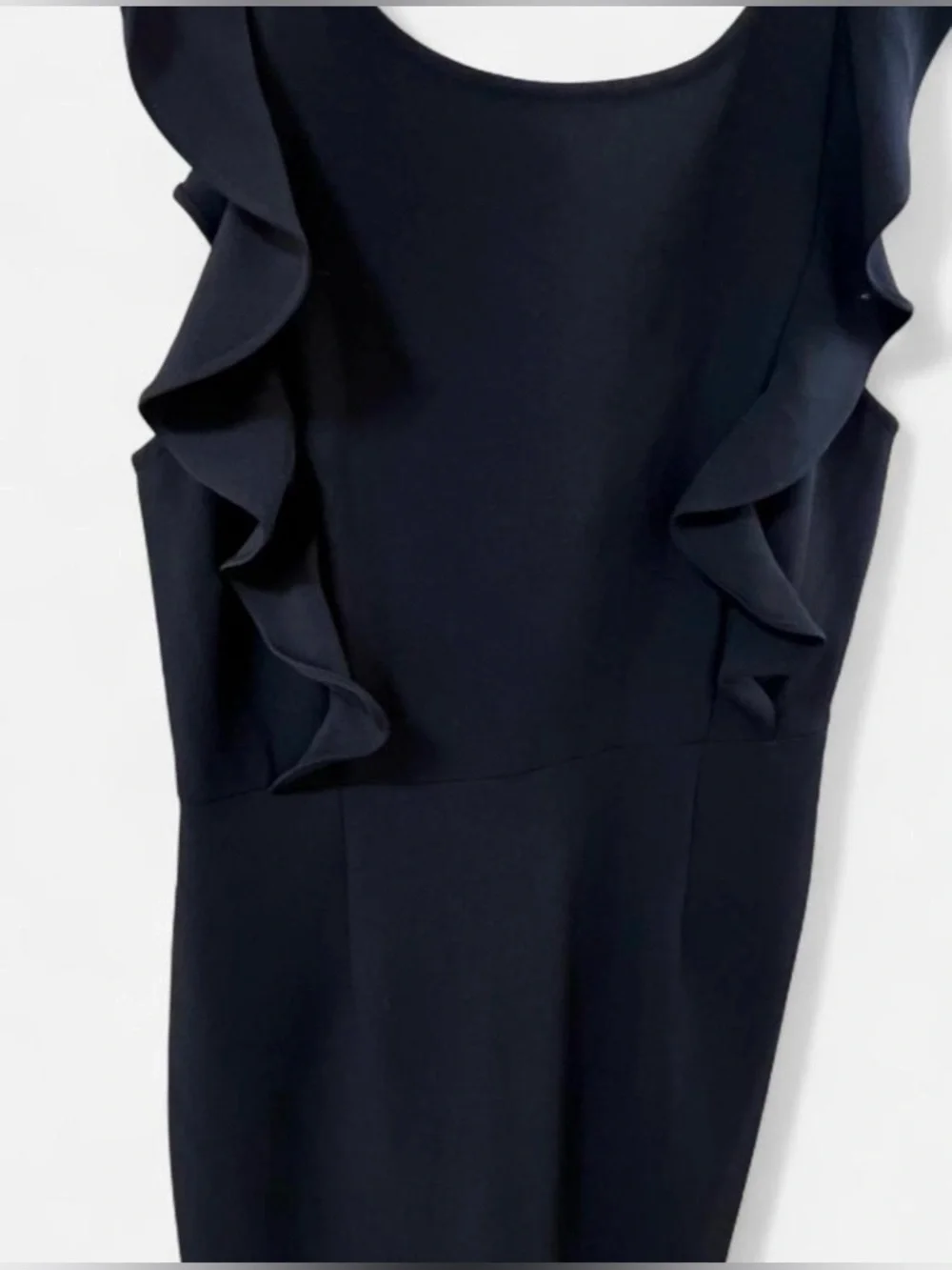 Lulu's Small Black Ruffle-Trim Midi Dress Formal Cocktail Wedding Guest Bodycon - Picture 3 of 8